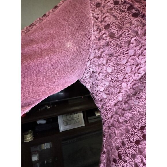 Womens Tunic Blouse Mauve Pink Floral Lace Cowl Asymmetric Fairy Lagenlook LARGE - Picture 11 of 13